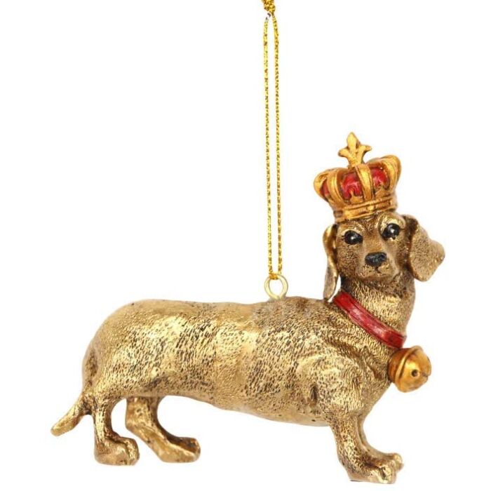 Gisela Graham Resin Dachshund w/Crown Decoration